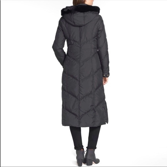 T Tahari Cammy rabbit fur trim long down coat - Picture 2 of 6